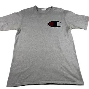 Vintage Champion T-Shirt Men's Large Gray Crew Neck Short Sleeve Logo Casual Top